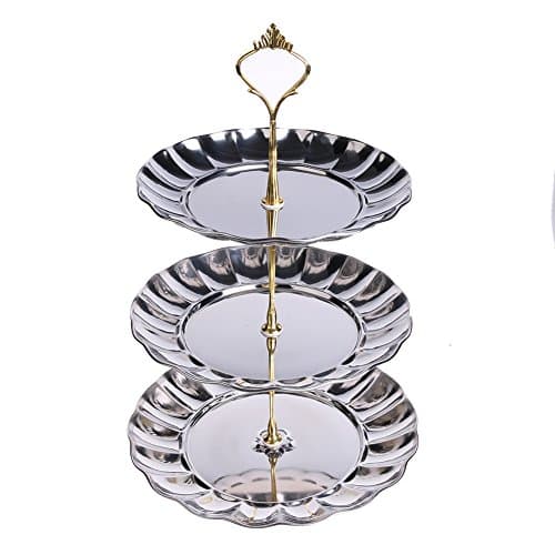 Fruit Plate Cake Stands Fruit Tray 3-Tier Stainless Steel Plates Fruits Cakes Desserts Candy Buffet Stands for Wedding & Home & Party (3-Tier Gold)