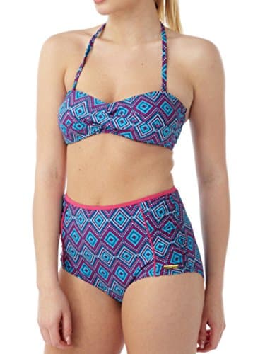 Ladies Aztec Bikini with Deep Brief Swimwear B-C, D-DD Cups. (14 D-DD cup, Blue)