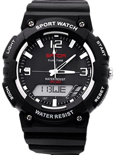 Dual Movement Analog Quartz lectronic Sport Watch Chronograph Automatic Waterproof Wristwatches Black