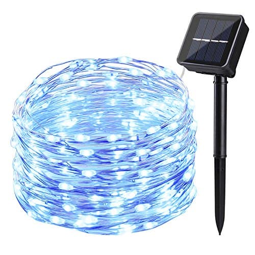 Rophie 100 LEDs Solar String Lights 39 ft/12m Solar Powered Garden Lights Copper Wire Outdoor Waterproof String Lights Indoor/Outdoor Decorative Lights for Party -Blue