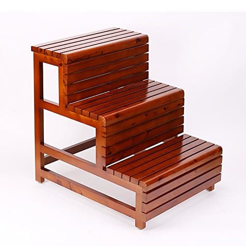 Ladder Stools Solid Wood 3-floor Waterproof Anti-corrosion Anti-skid Step Stools Shower Bath Tub Foot Pedal (Color : Maroon)