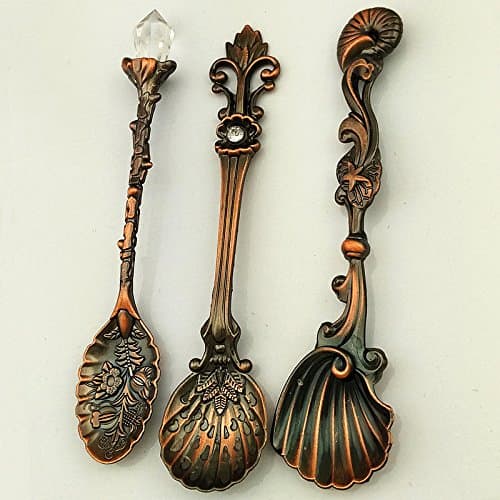 SQL Stereo gemstone creative tableware pattern retro coffee spoons spoons set 3pcs , red bronze
