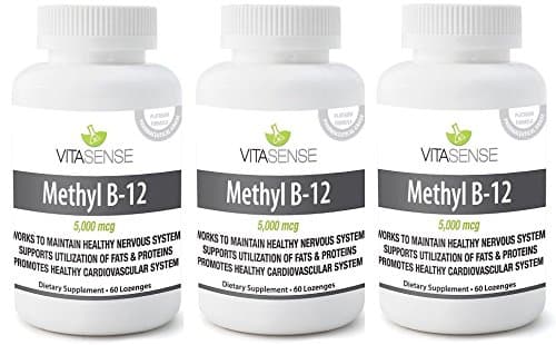TRIPLE PACK (Pack of 3) VitaSense Methyl B12 5000 mcg - Metabolism, Blood and Nerve Health MAX - 60 Lozenges