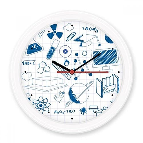 Blue Grid Hand Painted Simple Strokes Style Physical Chemistry Symbol Silent Non-ticking Round Wall Decorative Clock Battery-operated Clocks Gift Home Decal