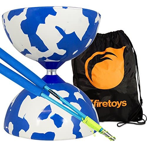 Jester Medium Diabolo Blue/White with Blue Superglass Diablo Sticks, String & Firetoys® Bag