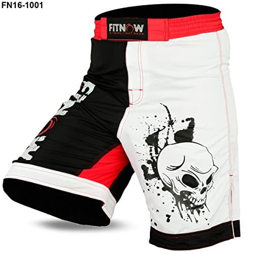 MMA Grappling Short UFC Mix Cage Fight Kick Boxing Fighter Shorts (Black/White/Red £9.99, M (Waist 31" to 32"))