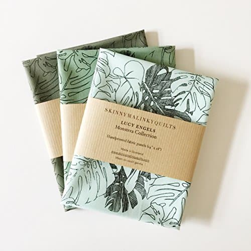 Monstera Handprinted Fabric Bundle, Quilting Cotton Material, Tropical Fabric Panels for Crafting,