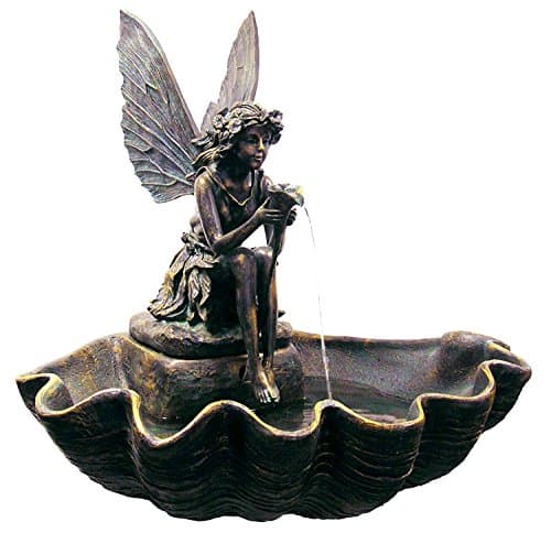 Primrose 78cm Bronze Effect Fairy on a Clam Shell Water Feature Self Contained Outdoor Patio Garden Fountain