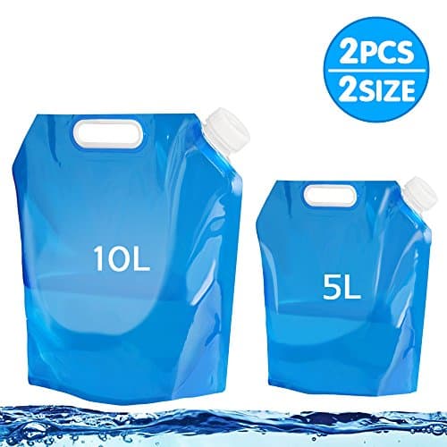 Jazzka Water Carrier 5L + 10L 2 Pack Folding Drinking Water Container Collapsible Water Bag Tank Storage Pouch for Camping Hiking Picnic BBQ Blue