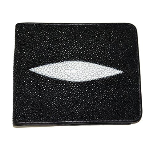 Genuine Stingray Skin Leather Bi-Fold Wallet w/ Left Flap (Diamond Black)