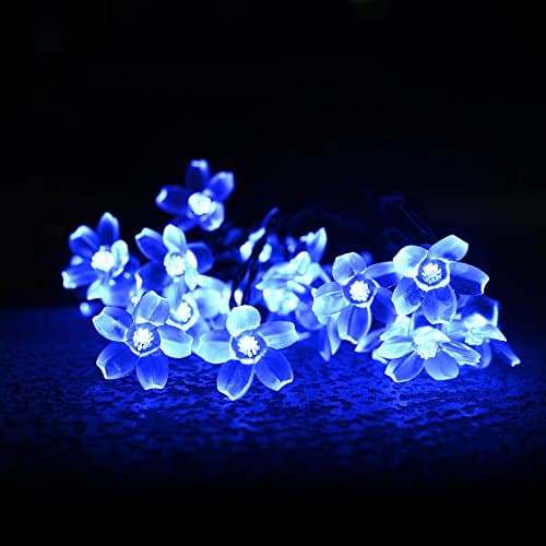 Yizhou Solar String Lights, 16ft 20LED Blue Color Cherry Blossom String Lights, IP65 Waterproof, Steady On and Flash Modes, Perfect Outdoor Lights Decoration for Christmas, Home, Patio Garden, Porch, Balcony, Fence etc.