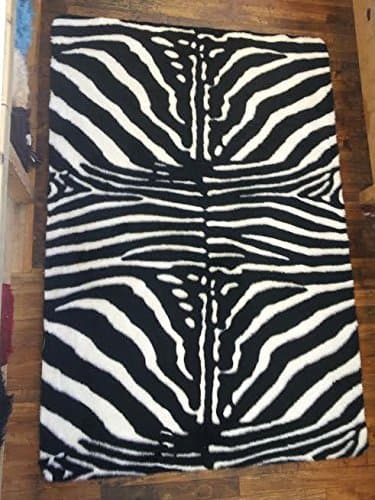 Zebra Faux Fur Rug, 220 x 150 cm Rectangular Back Latex Non-Slip Rubber Coating