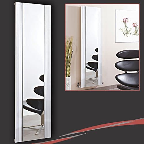 465mm (w) x 1700mm (h) "Newborough" White Flat Panel Aluminium Vertical Mirror Radiator - 280mm(w) Central Mirror