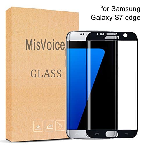 Galaxy S7 Edge Screen Protector ,MisVoice 0.26MM Ultra Slim Full Coverage Screen 3D Curved Tempered Glass Screen Shield, Anti-scratches/Anti-fingerprint Protective Film Edge to Edge 9H Hardness Bubble-Free Easy Installation for Samsung Galaxy S7 Edge(Black)