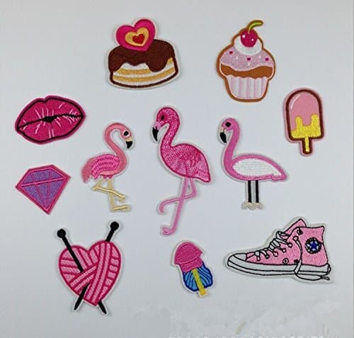 Yulakes 11 pcs Patch Sticker / Cute DIY Clothes Applique embroidery beautiful pink sticker for T-shirt jeans clothing bags
