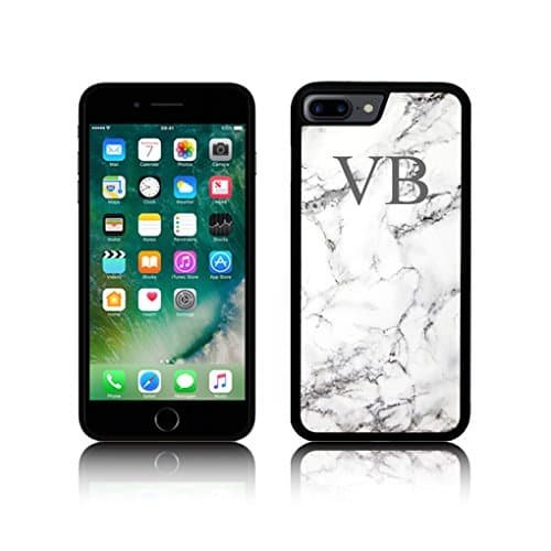 Personalised TPU Silicone 'MARBLE LARGE INITIALS' Case for Apple IPHONES (iPhone X, BLACK)
