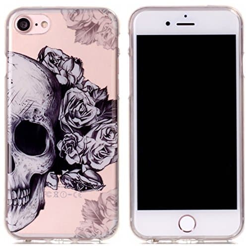 Voguecase® For Apple iphone 7 4.7,(Flower and Skull 01)Slim Fit Soft Silicone TPU Flexible Case Cover Anti-Scratch Shock Proof + Free Universal Screen-Stylus