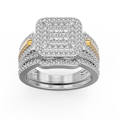 0.98 CT Real Diamond Wedding Bridal Ring Set on 14k Two Tone Gold for Women's (P)
