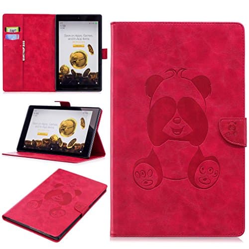 LMAZWUFULM Case for Amazon Fire HD 10 2017 (10,1 Inch) PU Leather Case Magnetic Closure Shy Panda Pattern Flip Cover Red