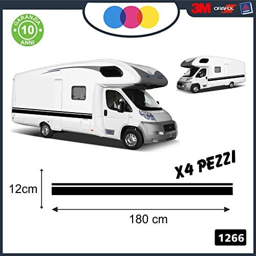 4 – Decorative Stickers for both the sides – Double Horizontal Line – -for Caravans, Vans and Van – - – Cod. 1266 black