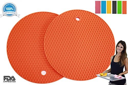Silicone Multipurpose Kitchen Tool: Pot Holders, Trivet, Jar Opener, Large Coaster, Spoon Rest, Flexible, Durable, Heat Resistant Mat (2 Pack, Orange)
