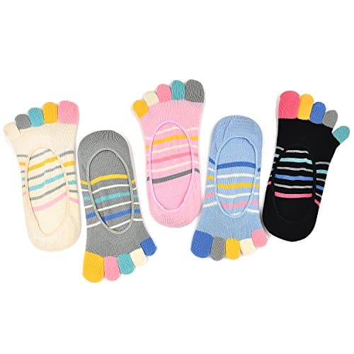 Womens No Show Toe Socks Low Cut Five Finger Cotton Liner Socks, 4/5 Pairs