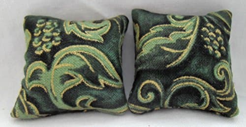 1/12th Scale Dolls House Cushions: Grape Vine Print Green & Gold