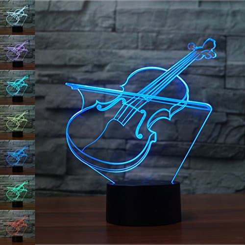 Mother's Day Gift Night Light 3D Beside Table Lamp Violin Illusion, Jawell 7 Colors Changing Touch Switch Desk Decoration Lamps Birthday Christmas Gift with Acrylic Flat & ABS Base & USB Cable