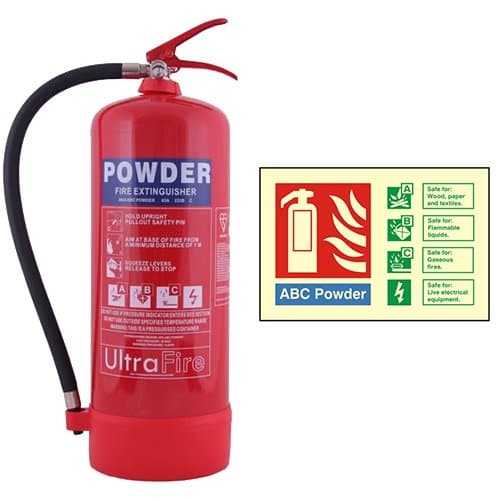 9kg Powder Fire Extinguisher with Extinguisher ID Sign