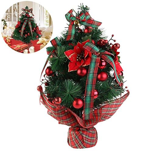 NICEXMAS Mini Tabletop Desktop Christmas Tree with Bows and Baubles Ornaments Decorations,45cm
