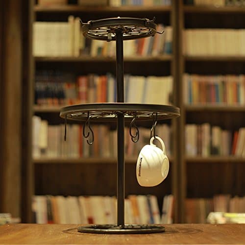 Storage mug hooks,Rotating coffee cup holder drain cup holder mug holder wrought iron vintage racks ornaments-A