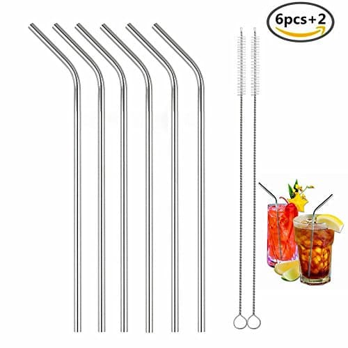 6 - PACK Stainless Steel Straws Eco-friendly Reusable Drinking Straw with 2 Cleansing Brushes- for 20oz YETI, RTIC and other Tumbler Rambler Use Mason Cups Mug Cups Accessories