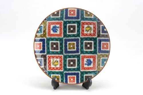 Kutani small geometric plate with birds