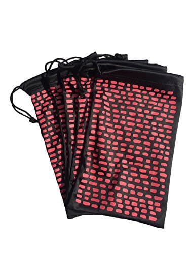 Ed Hick's Sacculi Drawstring Microfibre Sunglasses Case Bag & Glasses Pouch. Helping you Store, Find & Clean your Glasses Easily and in Style. (Pack of 5, Pink on Black)