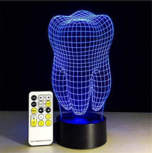 DREAM LAMP Christmas 3D LED Tooth Shape Optical Illusion Light Desk Table Light Lamp 7 Color Touch Remote Control Night Light Acrylic Flat USB Port
