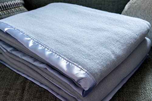 Snugglemore Luxury Traditional Woollen Wool Solid Blanket Satin Bound Sides (King 260 x 230cm, Blue)