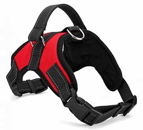 Heavy Duty Adjustable Nylon Padded Non Pull Pet Dog Harness in Black or Red, Small, Medium, Large and Extra Large Dog Harness (Red, Large)