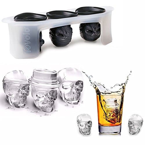 Cisixin 3D Flexible Skull Ice Cube Mold Tray Silicone Ice Cube Maker For Whiskey Or Cocktails Set of 3 Different Detailed Skull Molds (Black)
