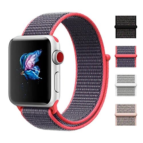 CHEEDAY New Nylon Sport Loop iWatch Strap with Hook and Loop Fastener Adjustable Closure Wrist Band Replacment for Apple Watch Nike+ Series 3/2/1,Sport & Edition (38mm, Electric Pink)