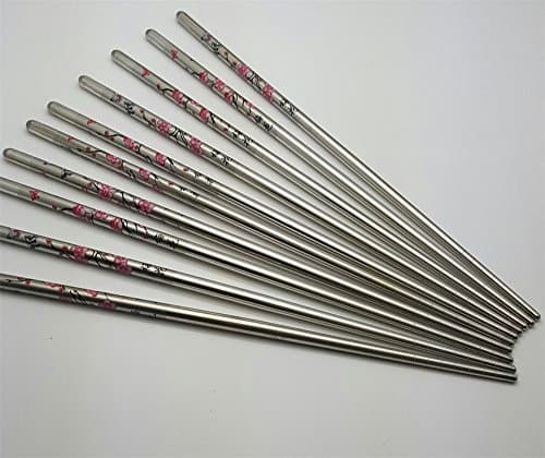 10 Pcs (5 Pairs) High Quality Butterfly Design Silver Stainless Steel Chopsticks by THY COLLECTIBLES