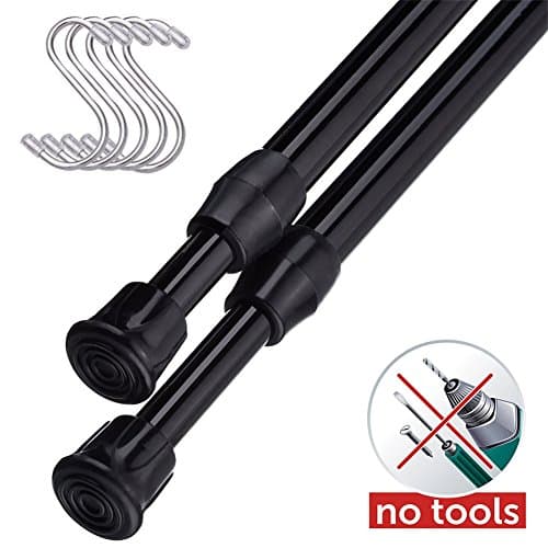 2PCS Adjustable Spring Tension Curtain Rod - 70-120cm Fiting spring tension rod,Extendable length,for DIY Projects kitchen,bathroom,cupboard,wardrobe,window,bookshelf,etc-Length 27-47inch, Diameter 0.5inch (Black)