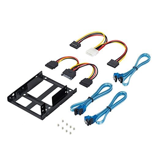 SSD Bracket, YouLiang 2x 2.5 Inch SSD to 3.5 Inch Internal Hard Disk Drive Mounting Kit Bracket, Included 3 Third Generation Sata Cable
