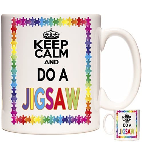 Jigsaw Puzzle Mug, Keep Calm and Do A Jigsaw. 11oz Ceramic Mug. Gift Mug for Jigsaw Puzzle Fans. Gift for People who Like Jigsaw Puzzles