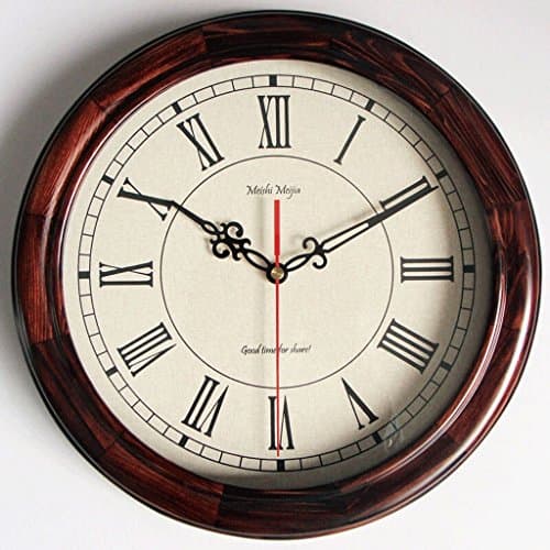 Solid Wood Round Wall Clock Simple Retro European American Roman Wall Clock 12 Inches