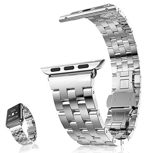 Apple Watch Band, AWStech 42mm Stainless Steel Replacement Strap Double Button Metal Clasp Classic iWatch Wristband for