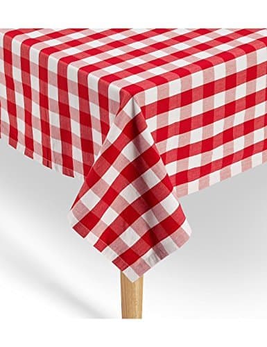 American Summertime Red Gingham Tablecloth Top Quality 100% Cotton Red / White Checkered Square Tablecloth 52 x 52" Hemmed Extra Heavyweight | Machine Washable | Nice Gift For Mom