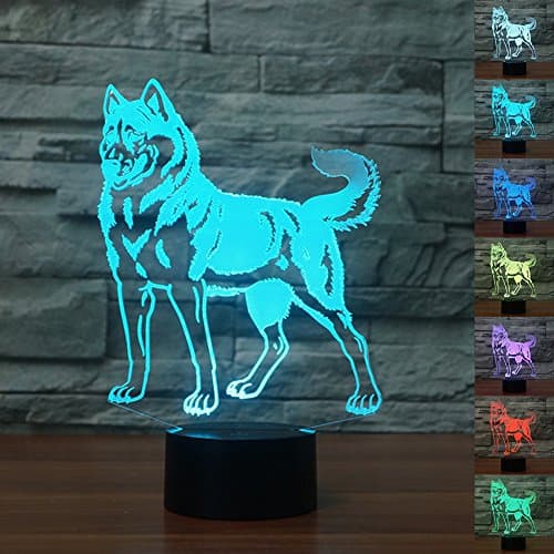 HeXie Christmas Gift Magic Dog Lamp 3D Illusion 7 Colours Touch Switch USB Insert LED Light Birthday Present and Party