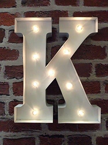 LED Carnival Circus Wedding Marquee Large 33cm Light Up White Metal Alphabet Letter J Wall Sign - Wall Mounted or Free Standing