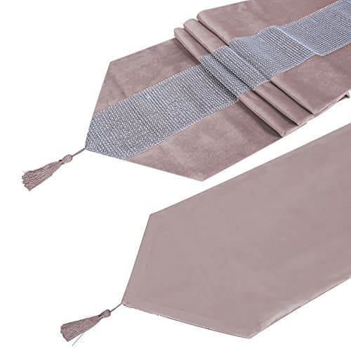 Table Runner Handmade Elegant Style Natural Table Cloth With Diamante Strip And Tassels for Weddings and Holidays 180cm (Champagne)