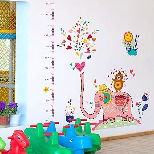 Wall Art Stickers Elephant Height Growth Chart Easy Stick and Peel Wall Decor Decals for Kids Boys Girls Nursery,47.2 X 51.2 Inch